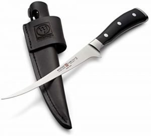 Wusthof Classic Ikon 7 Inch Fillet Knife with Sheath, Black